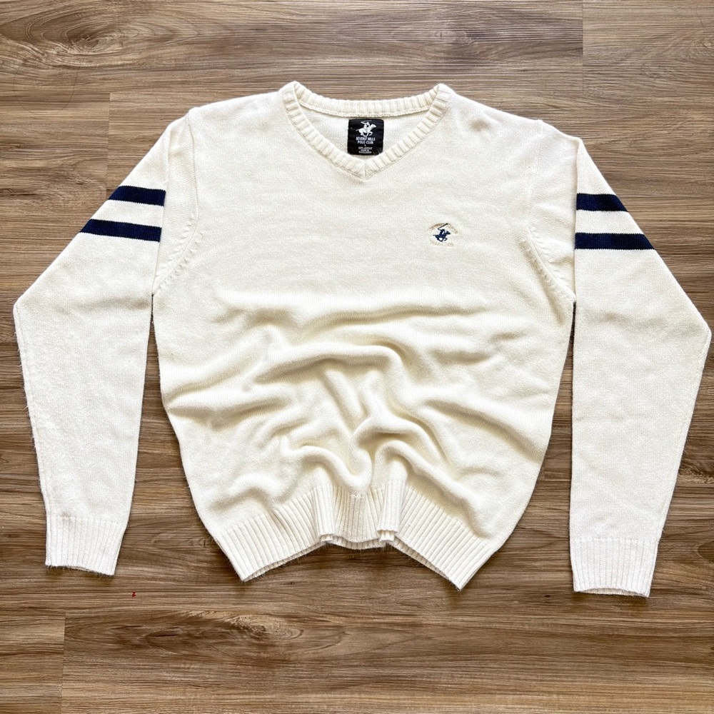Beverly Hills Polo Club Unisex Cream Sweater – Cozy Knit Pullover